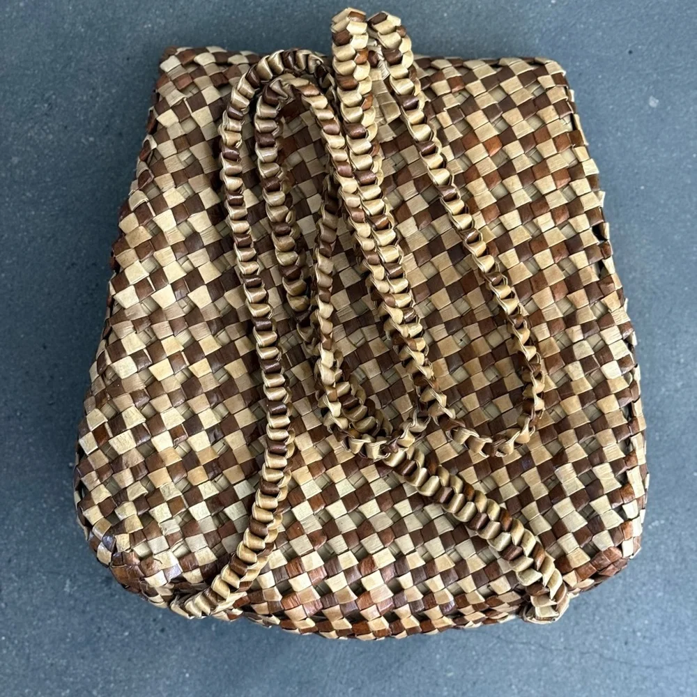 Woven Rattan Women’s Backpack Bag in Natural Brown